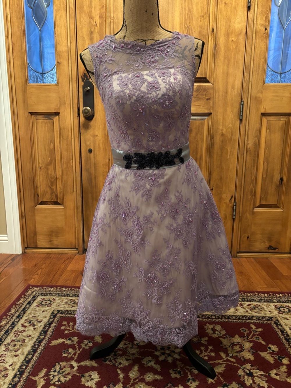 Lilac Lace A-Line Cocktail Dress with Sheer Yoke